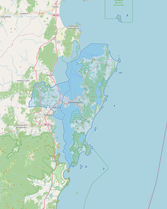 Mapa com o contorno das áreas atendidas: Florianópolis e São José